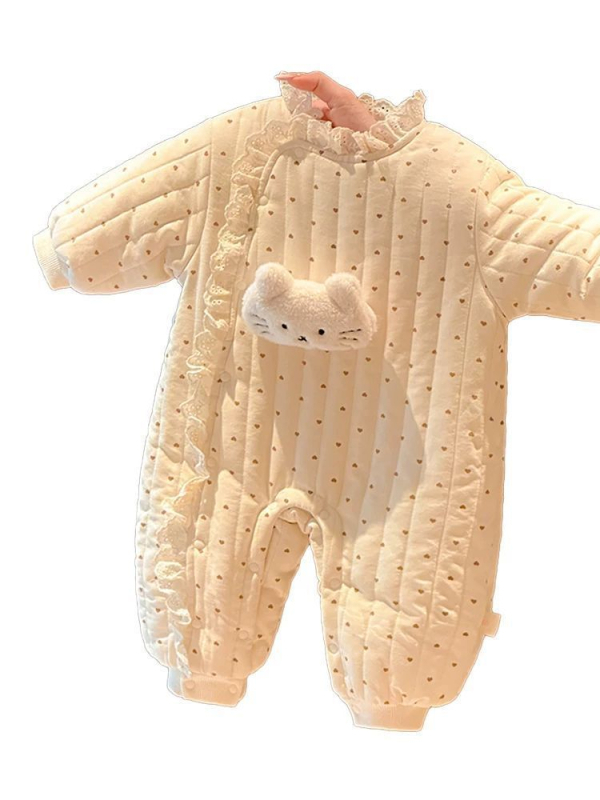 Koreai stílusú csipkés babaaruha overál, 0–1 év, téli meleg fleece