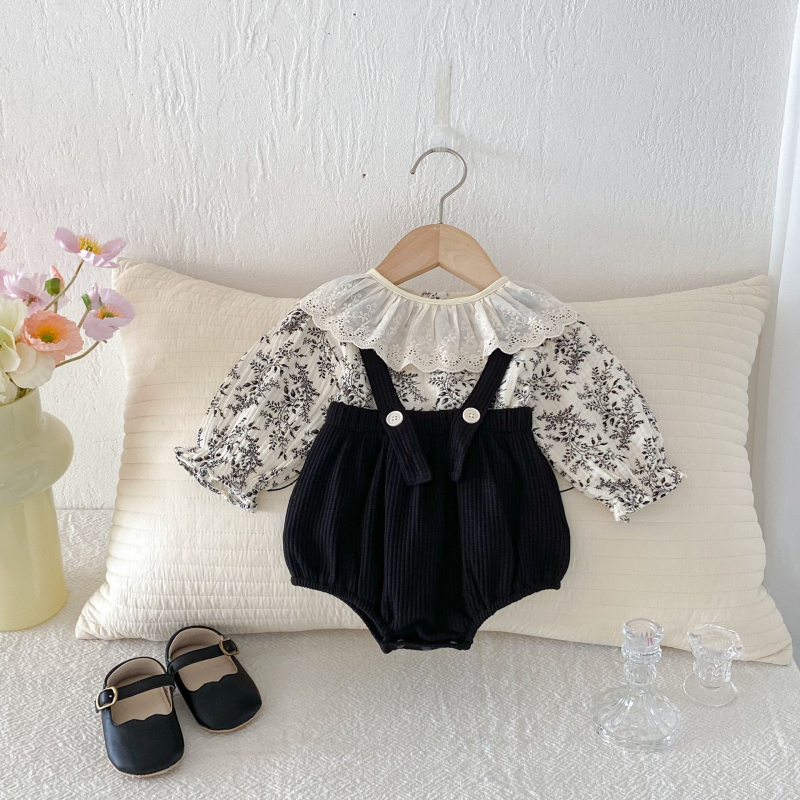 Salopetă din bumbac pentru fetițe, imprimeu floral de prințesă, mâneci lungi, primăvară-toamnă, 0–12 luni