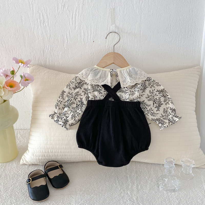 Salopetă din bumbac pentru fetițe, imprimeu floral de prințesă, mâneci lungi, primăvară-toamnă, 0–12 luni