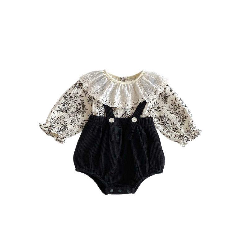 Salopetă din bumbac pentru fetițe, imprimeu floral de prințesă, mâneci lungi, primăvară-toamnă, 0–12 luni