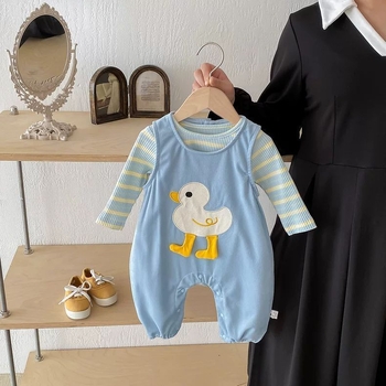 Baba tavaszi–őszi pántos overál, két darabos szett, pamut