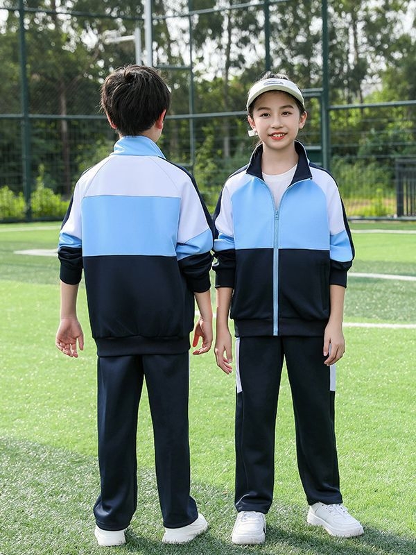 Hosszú ujjú iskolai egyenruha őszi sportnapra, egyetemi-stílusú cipzáras felső és nadrág
