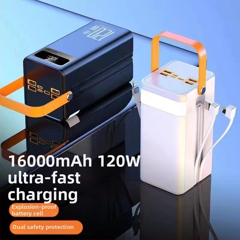 Externá powerbanka s výkonom 120W a rýchlym nabíjaním, 200000 mAh, s integrovaným káblom, určená pre vonkajšie živé vysielanie