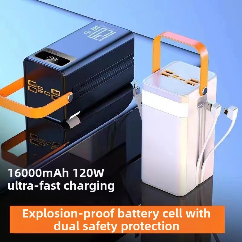 Externá powerbanka s výkonom 120W a rýchlym nabíjaním, 200000 mAh, s integrovaným káblom, určená pre vonkajšie živé vysielanie