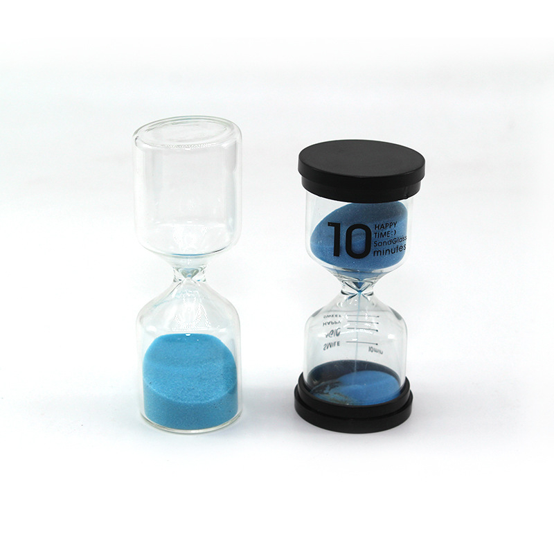 Klepsidra s crnim poklopcem, 10-minutni mjerač vremena, staklena ručna izrada, ukras za ured i dom