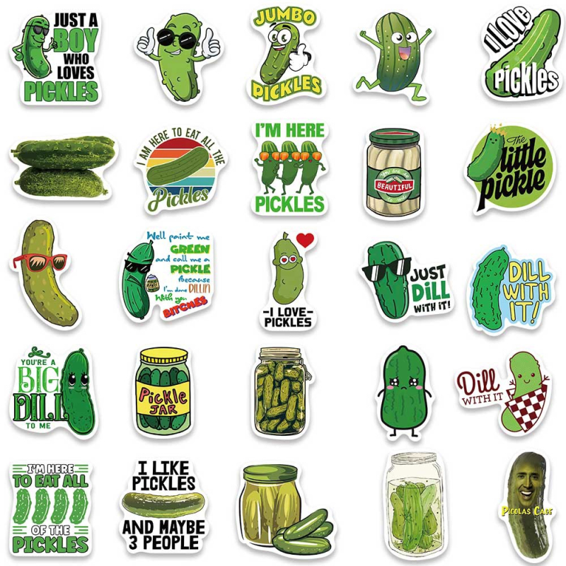 50 zelenih Pickle crtane naljepnice za prtljagu, bilježnicu i telefon – personalizirane DIY dekorativne naljepnice