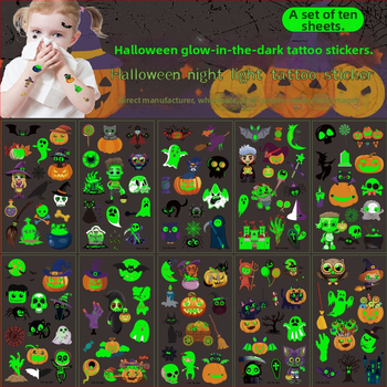 Halloween svetielkové tetovania pre deti s karikatúrnymi motívmi, dočasné tetovania s tekvicou