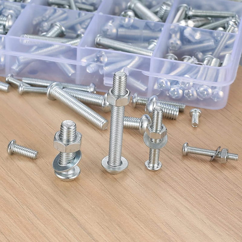 1112 τεμάχια σιδερένιες βίδες μηχανικής με λευκό ψευδάργυρο, κεφαλή σταυρωτή τύπου pan, γαλβανισμένες, σετ με παξούλια