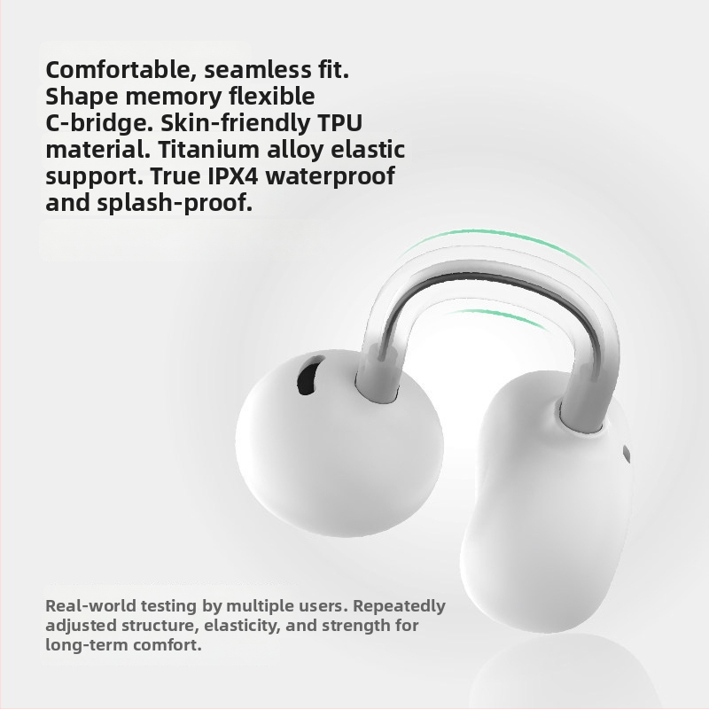 Căști wireless cu conducție osoasă, design în formă de pastilă, cu clips pentru urechi, Bluetooth 6.0, pentru sport și alergare, corp din silicon, rezistente la apă, autonomie baterie 0–4 ore