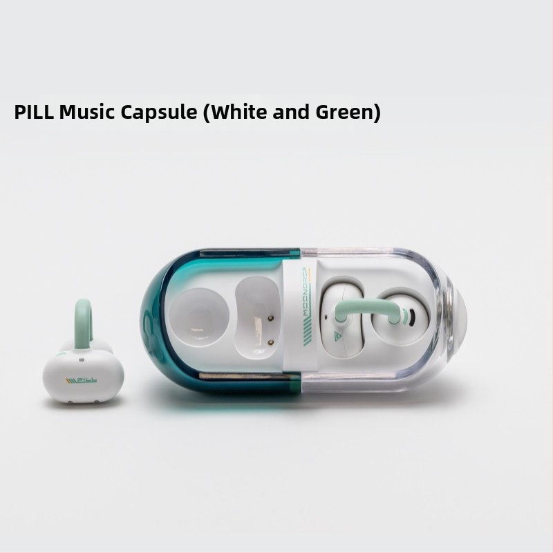 Căști wireless cu conducție osoasă, design în formă de pastilă, cu clips pentru urechi, Bluetooth 6.0, pentru sport și alergare, corp din silicon, rezistente la apă, autonomie baterie 0–4 ore