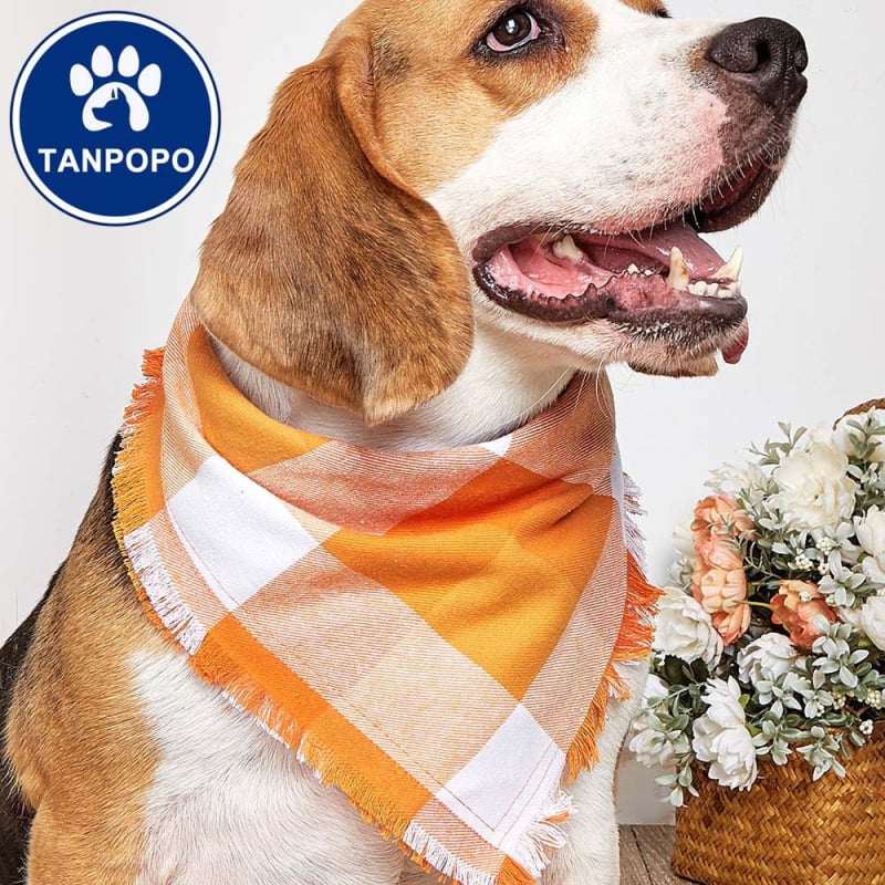 TANPOPO Kockás pamut kutyabandana, háromszög alakú sál