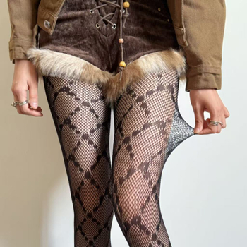 Čarape s mrežom u rombo uzorku, smeđo-crne boje, seksi JK stil, retro za jesen