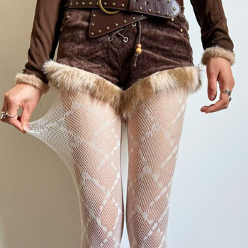 Čarape s mrežom u rombo uzorku, smeđo-crne boje, seksi JK stil, retro za jesen