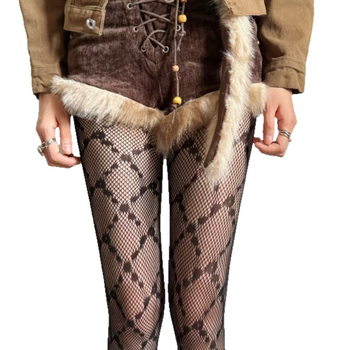 Čarape s mrežom u rombo uzorku, smeđo-crne boje, seksi JK stil, retro za jesen
