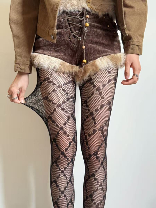 Čarape s mrežom u rombo uzorku, smeđo-crne boje, seksi JK stil, retro za jesen