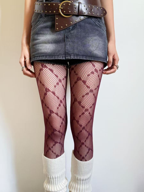 Čarape s mrežom u rombo uzorku, smeđo-crne boje, seksi JK stil, retro za jesen
