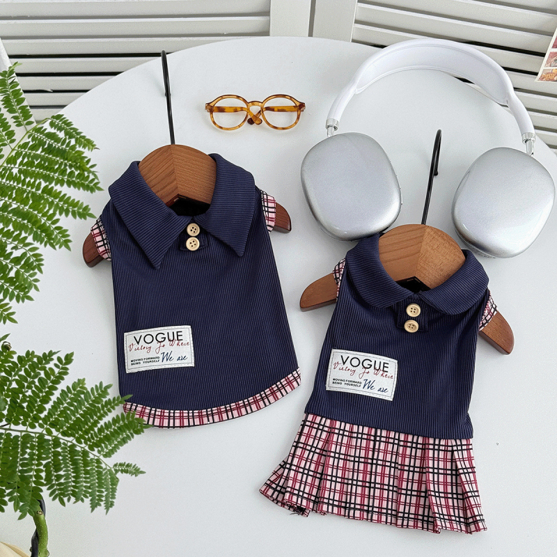 Jesen-zimski preppy stil za kućne ljubimce: haljina-košulja za male pse — Bichon Frisé, Toy Pudel, Miniaturni Šnaucer.