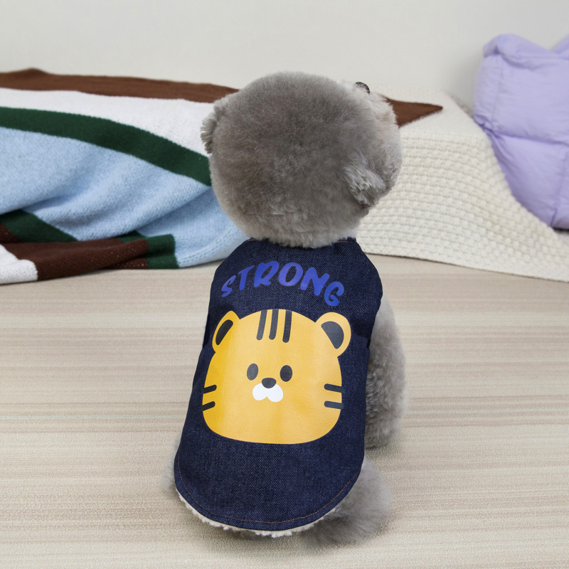Denim prsluk za kućne ljubimce, za manje pse i mačke, jesen-zima, topao i debeli, s crtić dizajnom
