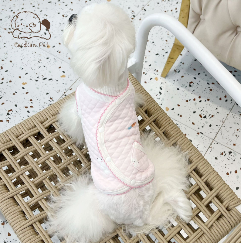 Őszi–téli pamut bélelt mellény rombusz mintával és rajzfilmnyomással, yorkshire terrier és schnauzer kutyáknak, meleg ruházat