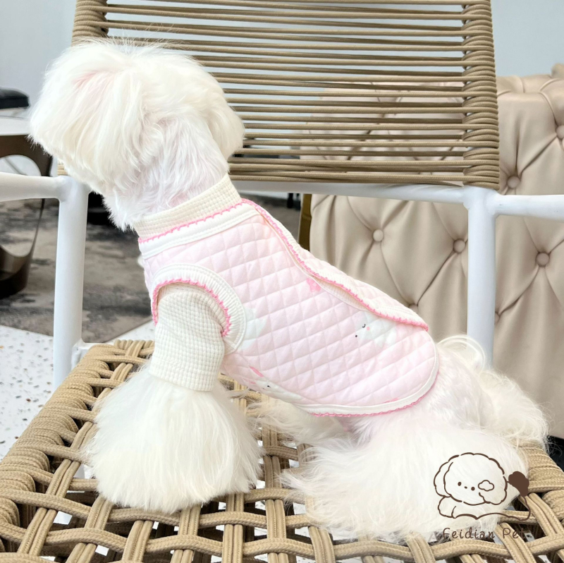 Őszi–téli pamut bélelt mellény rombusz mintával és rajzfilmnyomással, yorkshire terrier és schnauzer kutyáknak, meleg ruházat