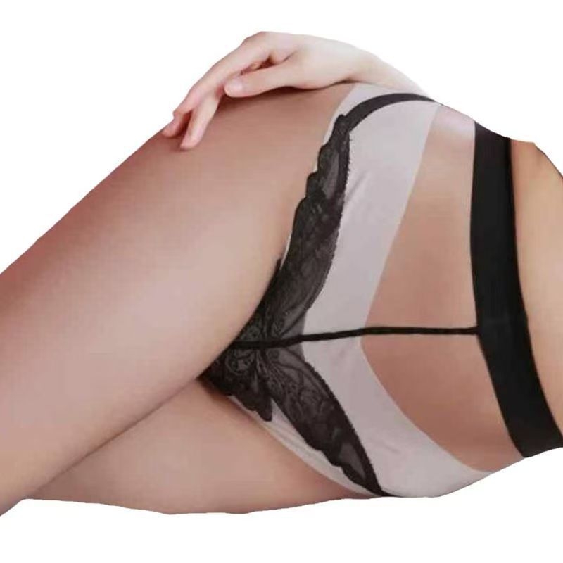 Crne ženske pantyhose od core-spun vlakana, ultra tanke, s izvezena leptira u preponama