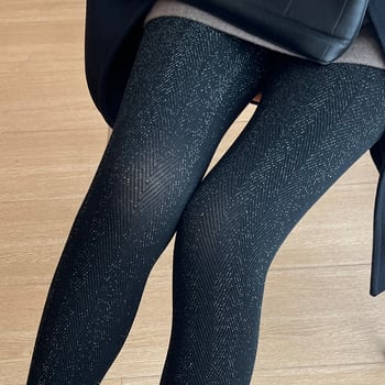 Ženske čarape s uzorkom herringbone, sjajna srebrna nit, jacquard tkanina na pamukovoj podlozi
