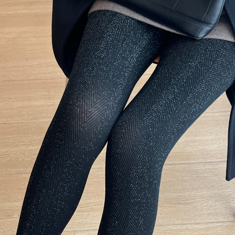 Ženske čarape s uzorkom herringbone, sjajna srebrna nit, jacquard tkanina na pamukovoj podlozi