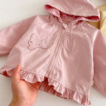 Lányoknak készült kapucnis kabát nyuszi mintával, tavasz 2026, koreai stílus, egyszínű