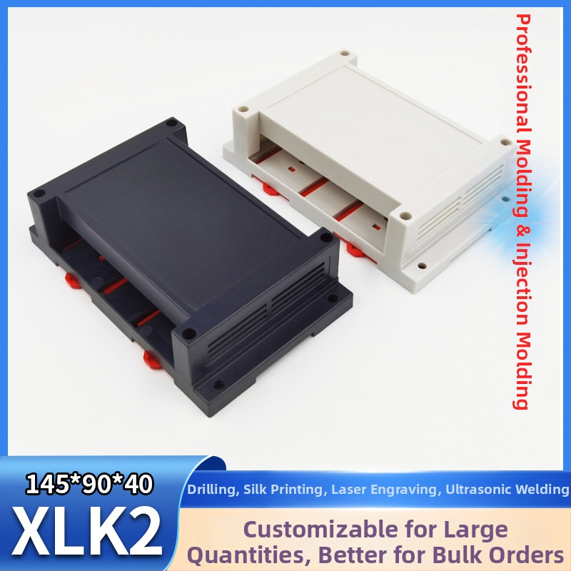 XLK-2 Plastové puzdro pre PLC priemyselný riadiaci box, rozmery 145 × 90 × 40 mm, s vyfrézovanými otvormi