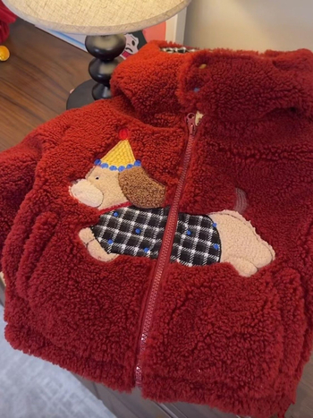 Gyerekek téli pamutkabát piros, kapucnival, fleece béléssel, vastag