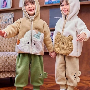 Gyerekeknek készült őszi kapucnis kabát fleece béléssel, koreai stílus, 3–8 éveseknek