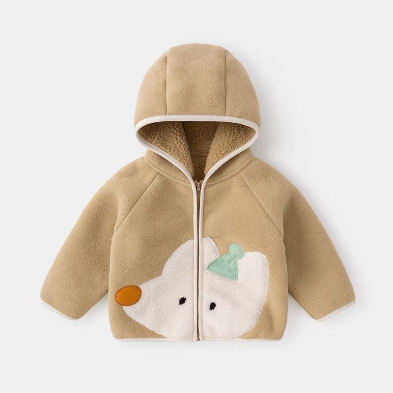 Gyerekeknek készült őszi kapucnis kabát fleece béléssel, koreai stílus, 3–8 éveseknek
