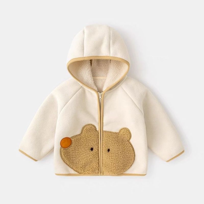 Gyerekeknek készült őszi kapucnis kabát fleece béléssel, koreai stílus, 3–8 éveseknek