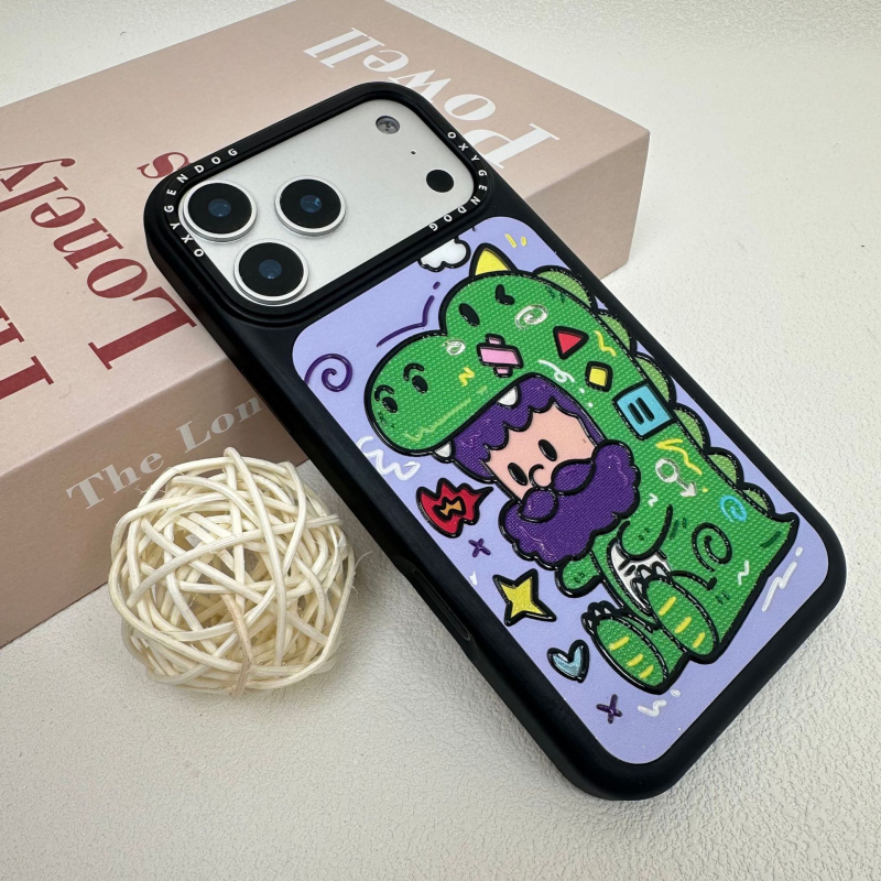 Kućište za iPhone 17 Pro Max Oxygen Dog s reljefnom kožnom teksturom, crtani lik Mr. Beard, otporno na padove, akril