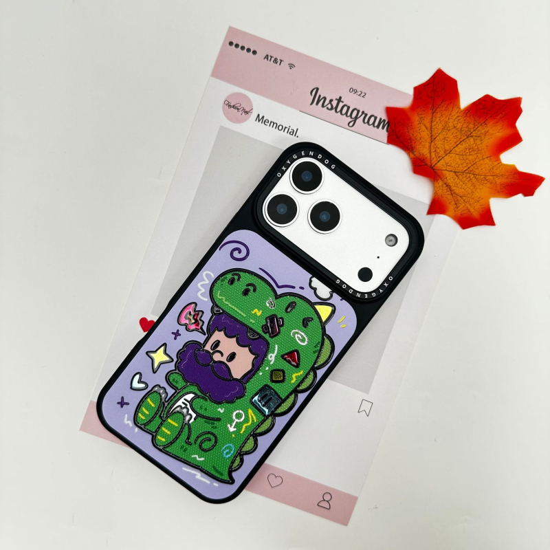 Kućište za iPhone 17 Pro Max Oxygen Dog s reljefnom kožnom teksturom, crtani lik Mr. Beard, otporno na padove, akril