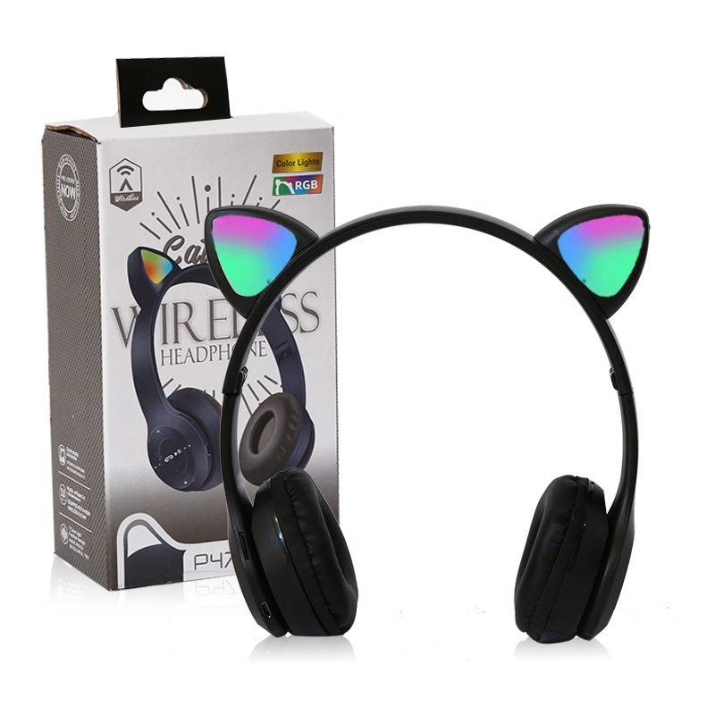 P47M Bluetooth slušalice s LED osvijetljenim mačjim ušima, bežične gaming slušalice za mobitel