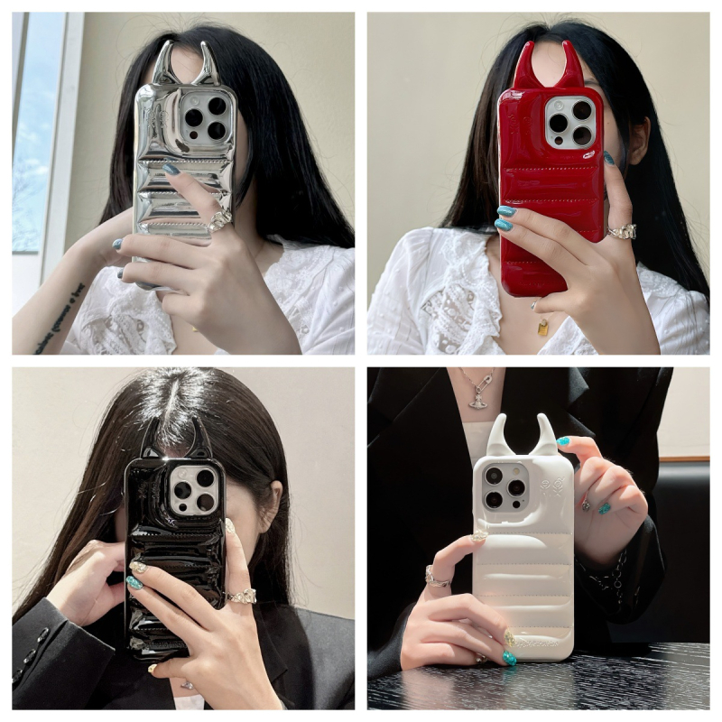 Kožna futrola za telefon u stilu Inst s 3D demonskim pipcima za iPhone 17 Pro Max i iPhone 13/14