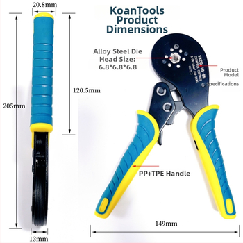 KOANTOOLS VXC916-6N Krimpovacie kliešte na terminály, trubové terminály, 0,08–16 mm