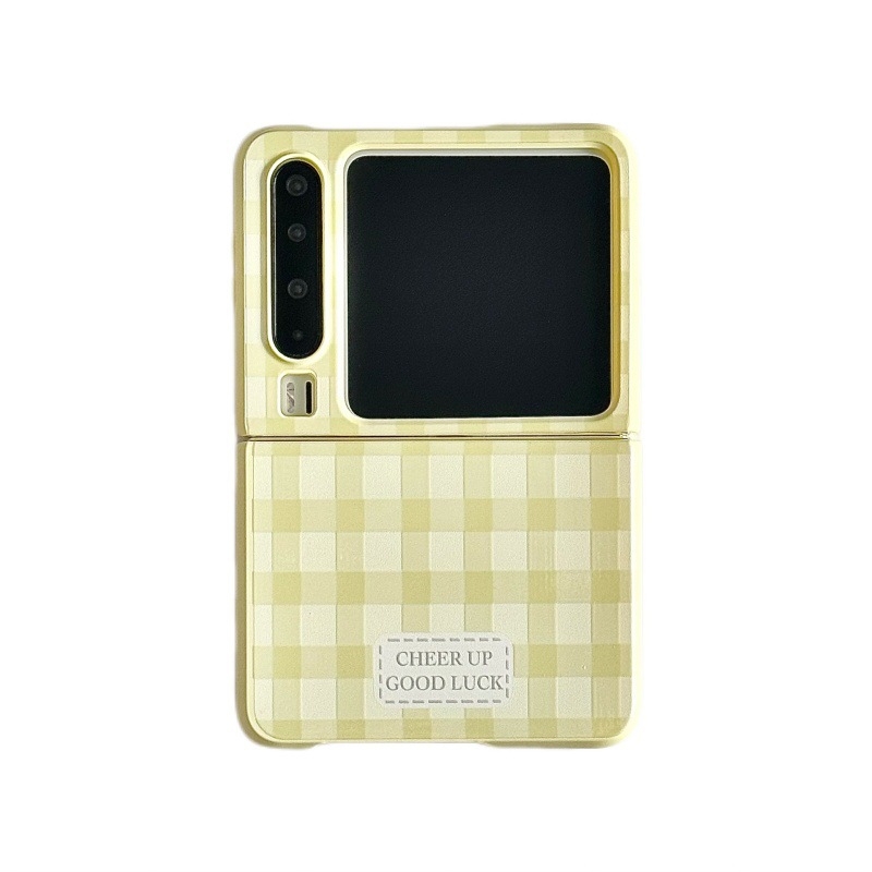 Žltý kockovaný silikónový ochranný kryt so srdcovým stojanom pre skladacie telefóny Samsung Galaxy Z Flip7 a Huawei Pura X