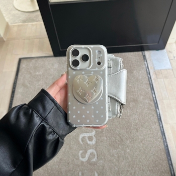 Carcasă de telefon în stil coreean, cu stele argintii strălucitoare pentru iPhone 14/15/16 Pro/17 Pro/17 Pro Max