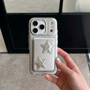 Carcasă de telefon în stil coreean, cu stele argintii strălucitoare pentru iPhone 14/15/16 Pro/17 Pro/17 Pro Max