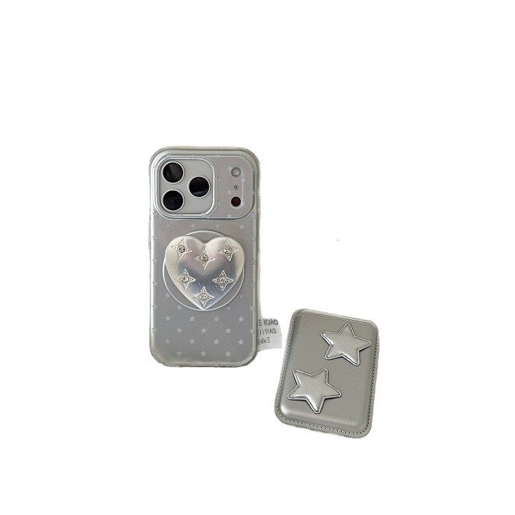 Carcasă de telefon în stil coreean, cu stele argintii strălucitoare pentru iPhone 14/15/16 Pro/17 Pro/17 Pro Max