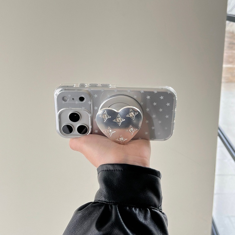 Carcasă de telefon în stil coreean, cu stele argintii strălucitoare pentru iPhone 14/15/16 Pro/17 Pro/17 Pro Max