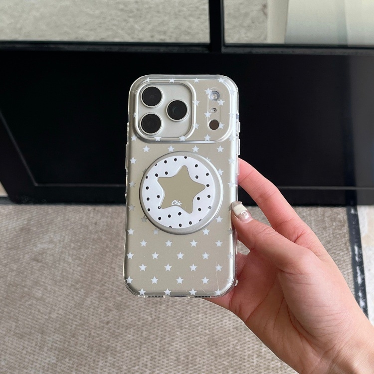 Carcasă de telefon în stil coreean, cu stele argintii strălucitoare pentru iPhone 14/15/16 Pro/17 Pro/17 Pro Max