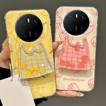 Husă din silicon pentru Huawei Mate70 Pro cu suport, stil Instagram, design cu căpșună