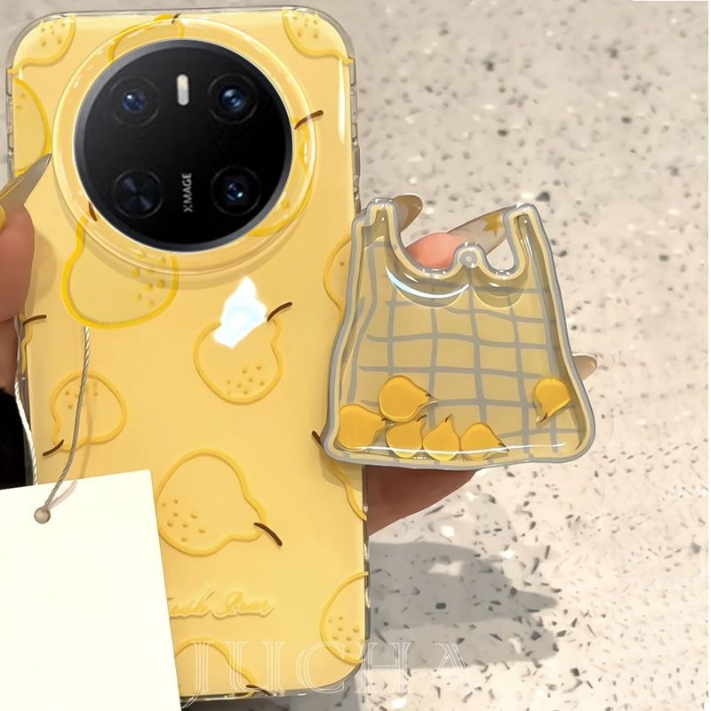 Husă din silicon pentru Huawei Mate70 Pro cu suport, stil Instagram, design cu căpșună