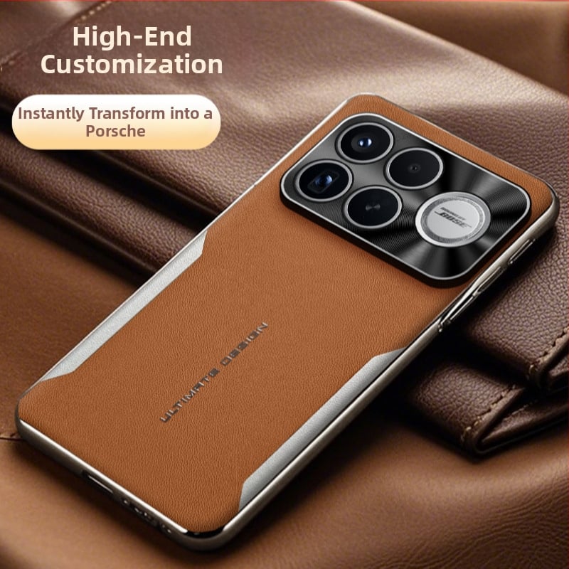 Husă pentru Redmi K90 Pro Max, din piele naturală, margine electroplacată în stil lamă, aspect premium