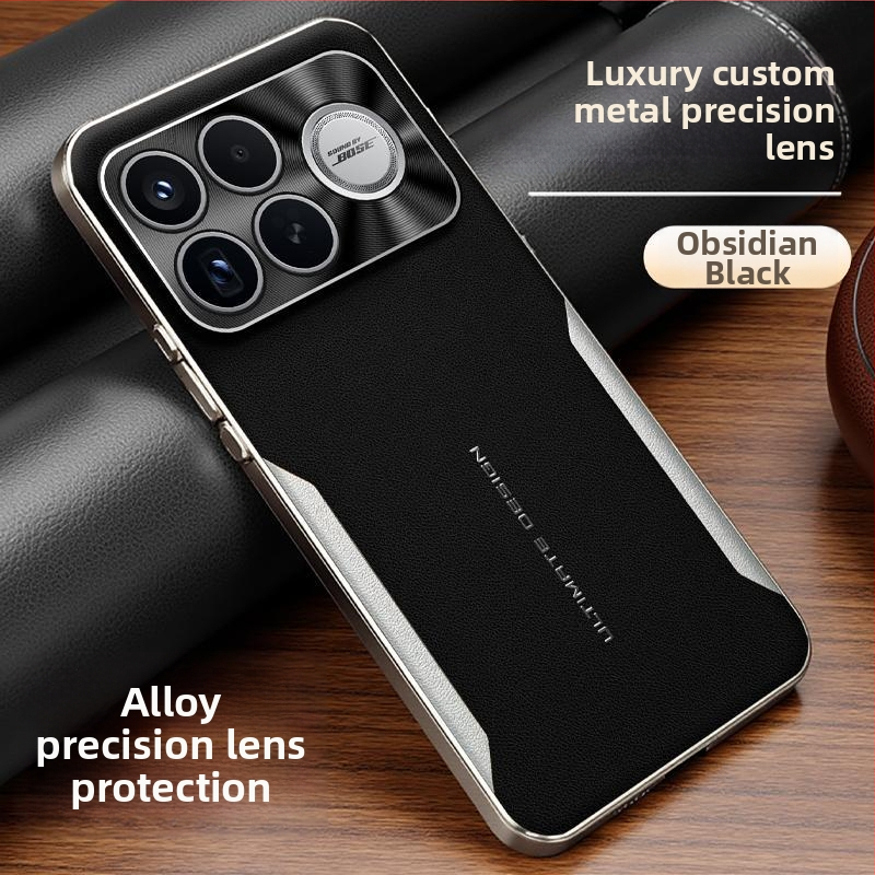 Husă pentru Redmi K90 Pro Max, din piele naturală, margine electroplacată în stil lamă, aspect premium