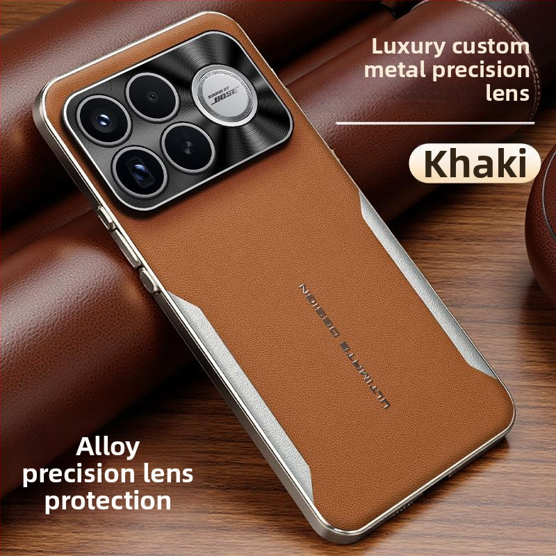 Husă pentru Redmi K90 Pro Max, din piele naturală, margine electroplacată în stil lamă, aspect premium