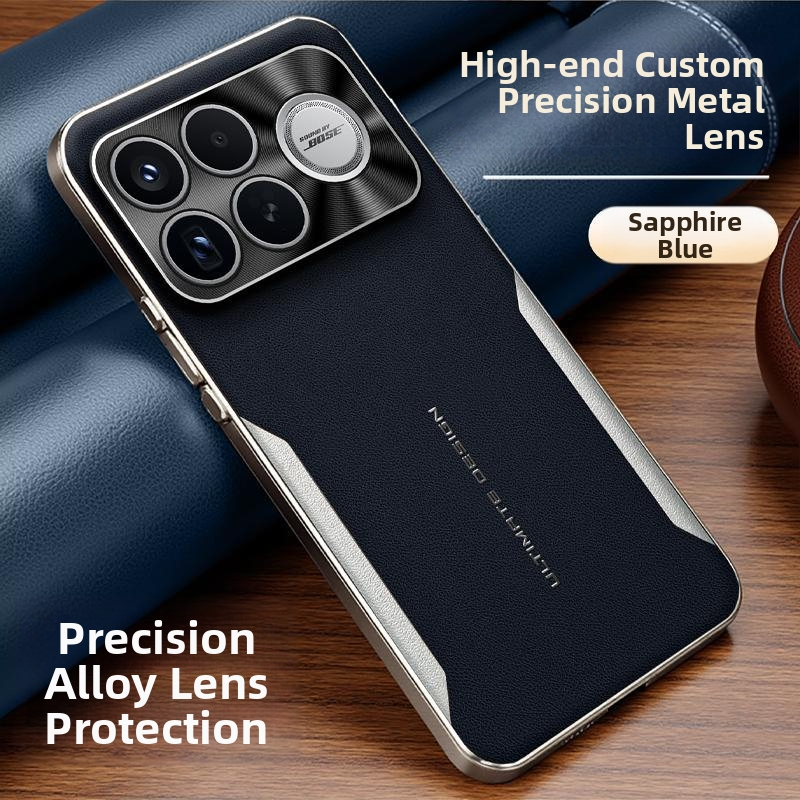 Husă pentru Redmi K90 Pro Max, din piele naturală, margine electroplacată în stil lamă, aspect premium